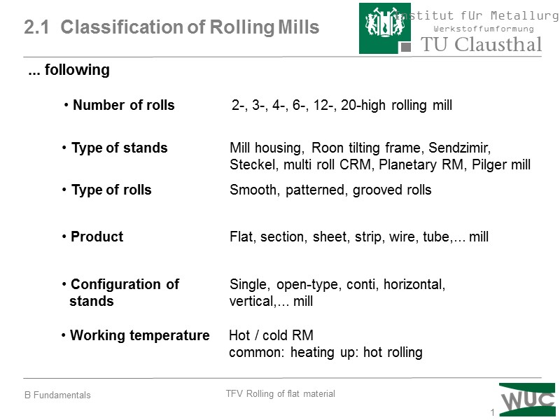 1 2.1  Classification of Rolling Mills ... following  Number of rolls 2-,